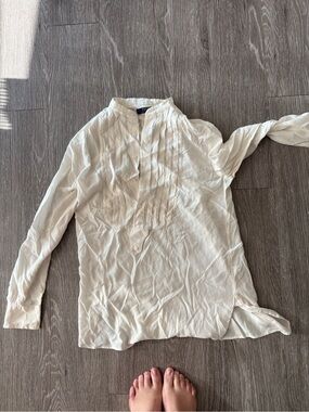 Vintage %100 silk Ralph Lauren Cream Pleated Front Button-Down Shirt